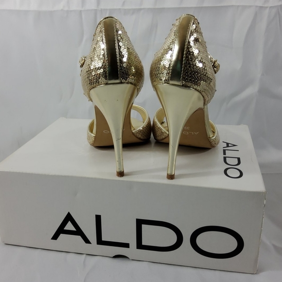 🤩Aldo 🌟Metalic Gold sequin peeptoe pumps - Picture 6 of 8